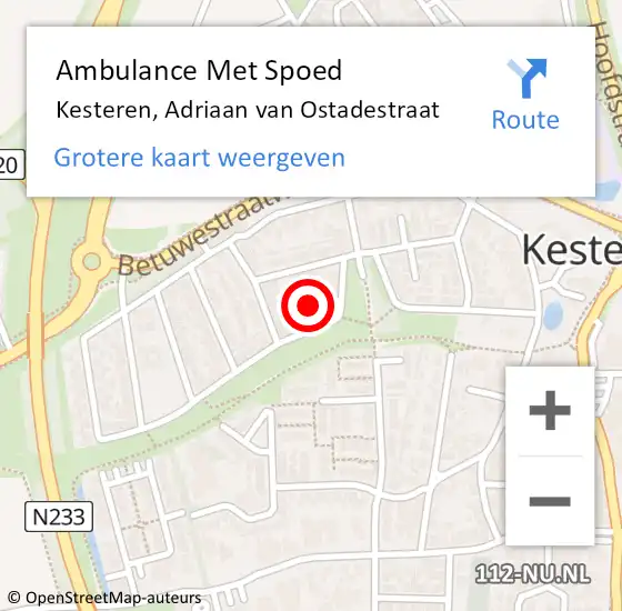 Locatie op kaart van de 112 melding: Ambulance Met Spoed Naar Kesteren, Adriaan van Ostadestraat op 16 november 2021 04:24