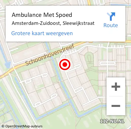 Locatie op kaart van de 112 melding: Ambulance Met Spoed Naar Amsterdam-Zuidoost, Sleewijkstraat op 16 november 2021 04:47