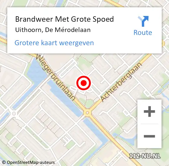 Locatie op kaart van de 112 melding: Brandweer Met Grote Spoed Naar Uithoorn, De Mérodelaan op 16 november 2021 05:31