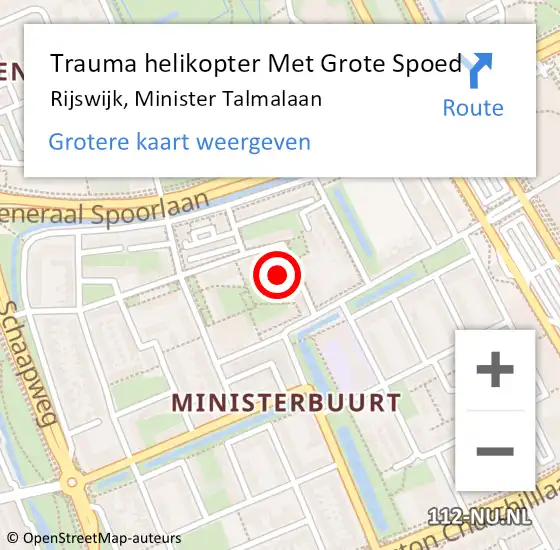 Locatie op kaart van de 112 melding: Trauma helikopter Met Grote Spoed Naar Rijswijk, Minister Talmalaan op 16 november 2021 05:36