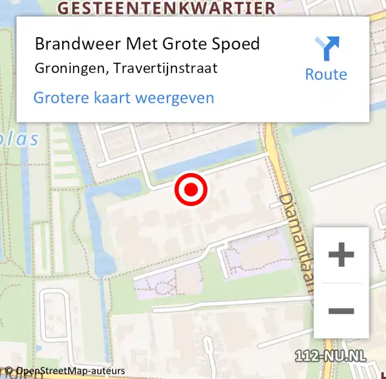 Locatie op kaart van de 112 melding: Brandweer Met Grote Spoed Naar Groningen, Travertijnstraat op 16 november 2021 08:50