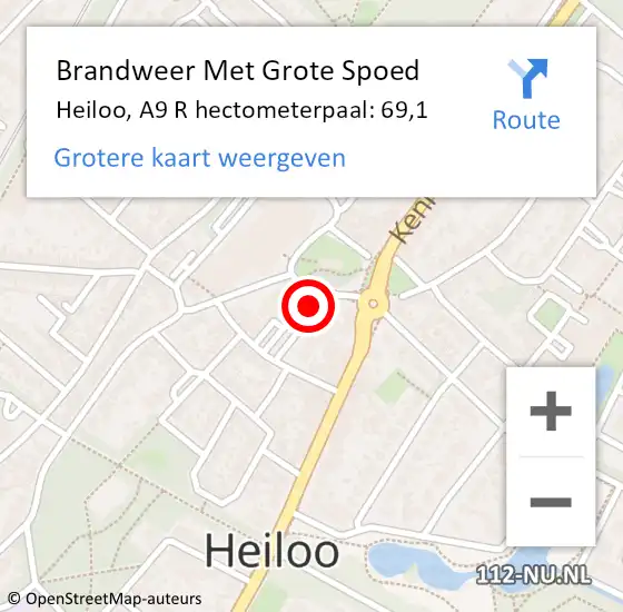 Locatie op kaart van de 112 melding: Brandweer Met Grote Spoed Naar Heiloo, A9 R hectometerpaal: 69,1 op 29 juni 2014 14:08