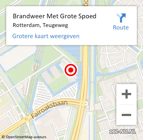 Locatie op kaart van de 112 melding: Brandweer Met Grote Spoed Naar Rotterdam, Teugeweg op 16 november 2021 09:47