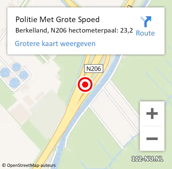 Locatie op kaart van de 112 melding: Politie Met Grote Spoed Naar Berkelland, N206 hectometerpaal: 23,2 op 16 november 2021 09:52