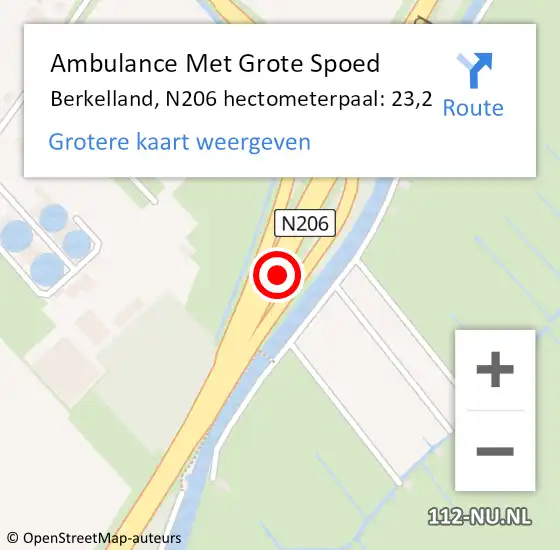 Locatie op kaart van de 112 melding: Ambulance Met Grote Spoed Naar Berkelland, N206 hectometerpaal: 23,2 op 16 november 2021 09:53