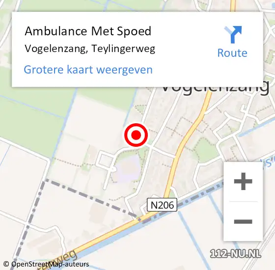 Locatie op kaart van de 112 melding: Ambulance Met Spoed Naar Vogelenzang, Teylingerweg op 16 november 2021 10:06