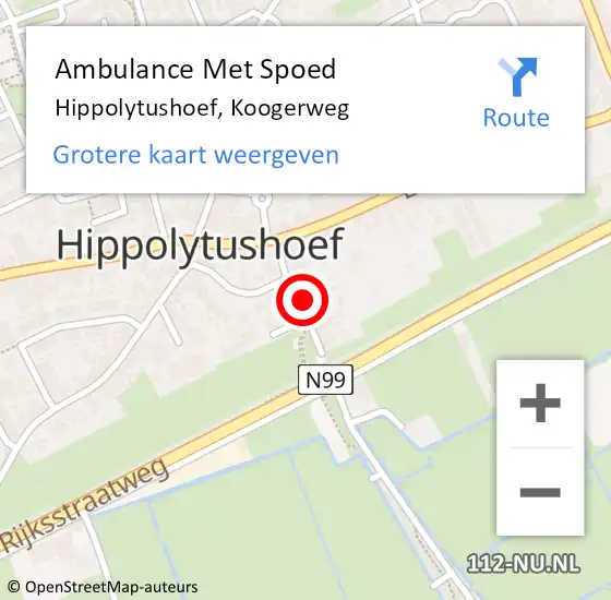 Locatie op kaart van de 112 melding: Ambulance Met Spoed Naar Hippolytushoef, Koogerweg op 16 november 2021 10:37