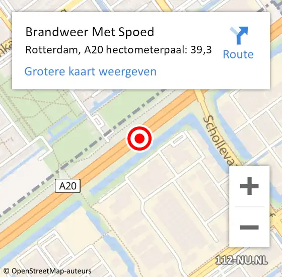 Locatie op kaart van de 112 melding: Brandweer Met Spoed Naar Rotterdam, A20 hectometerpaal: 39,3 op 16 november 2021 10:38