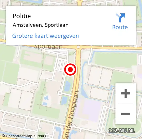 Locatie op kaart van de 112 melding: Politie Amstelveen, Sportlaan op 16 november 2021 11:14