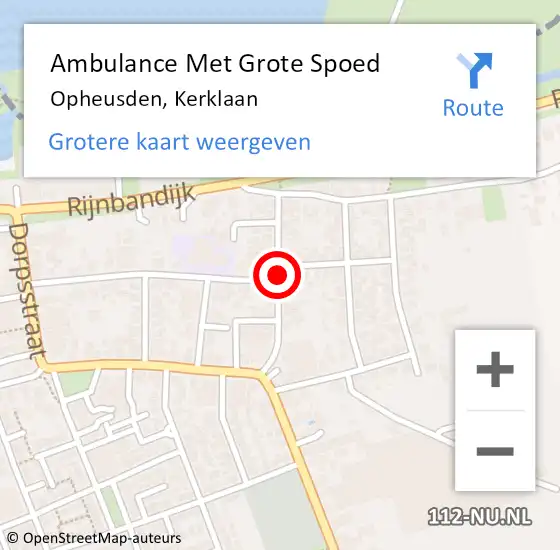 Locatie op kaart van de 112 melding: Ambulance Met Grote Spoed Naar Opheusden, Kerklaan op 16 november 2021 11:58