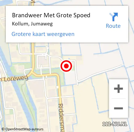 Locatie op kaart van de 112 melding: Brandweer Met Grote Spoed Naar Kollum, Jumaweg op 16 november 2021 12:06