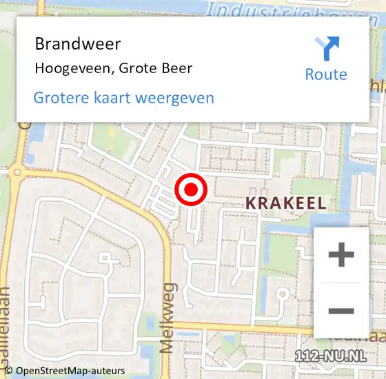 Locatie op kaart van de 112 melding: Brandweer Hoogeveen, Grote Beer op 16 november 2021 12:21