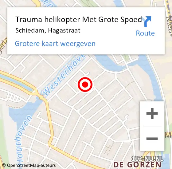 Locatie op kaart van de 112 melding: Trauma helikopter Met Grote Spoed Naar Schiedam, Hagastraat op 16 november 2021 12:41