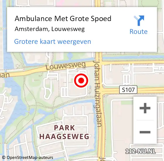 Locatie op kaart van de 112 melding: Ambulance Met Grote Spoed Naar Amsterdam, Louwesweg op 16 november 2021 12:44