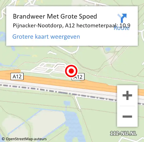 Locatie op kaart van de 112 melding: Brandweer Met Grote Spoed Naar Pijnacker-Nootdorp, A12 hectometerpaal: 10,9 op 16 november 2021 13:15