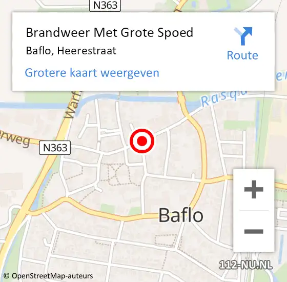 Locatie op kaart van de 112 melding: Brandweer Met Grote Spoed Naar Baflo, Heerestraat op 16 november 2021 13:51