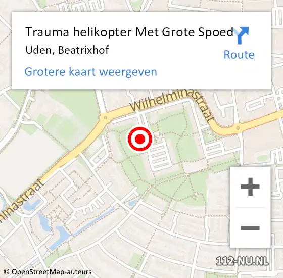 Locatie op kaart van de 112 melding: Trauma helikopter Met Grote Spoed Naar Uden, Beatrixhof op 16 november 2021 13:59