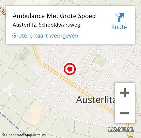 Locatie op kaart van de 112 melding: Ambulance Met Grote Spoed Naar Austerlitz, Schooldwarsweg op 29 juni 2014 14:47