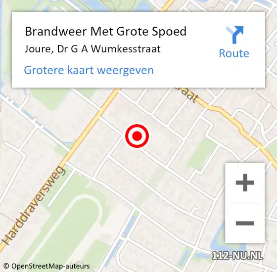 Locatie op kaart van de 112 melding: Brandweer Met Grote Spoed Naar Joure, Dr G A Wumkesstraat op 16 november 2021 14:22