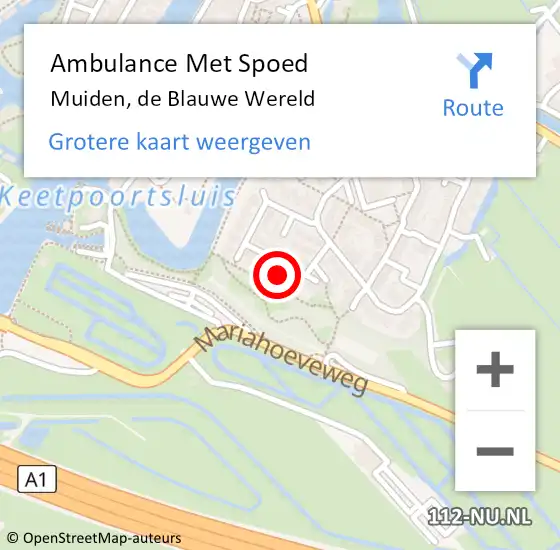 Locatie op kaart van de 112 melding: Ambulance Met Spoed Naar Muiden, de Blauwe Wereld op 16 november 2021 14:23