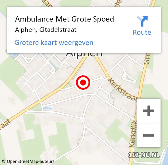 Locatie op kaart van de 112 melding: Ambulance Met Grote Spoed Naar Alphen, Citadelstraat op 16 november 2021 14:26