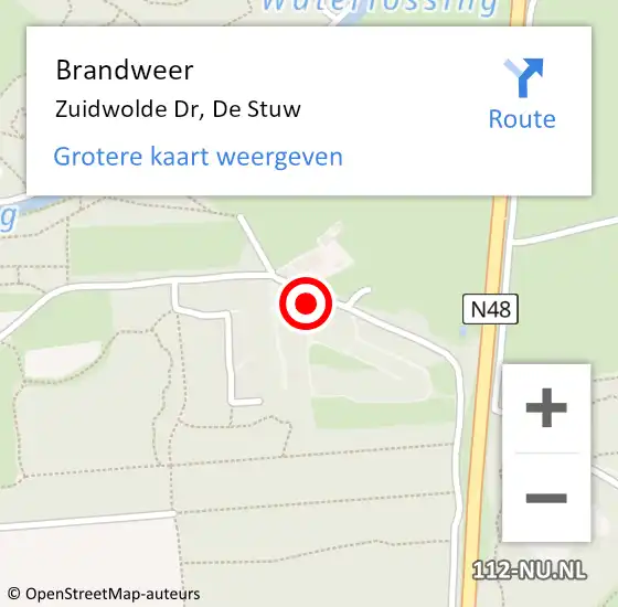 Locatie op kaart van de 112 melding: Brandweer Zuidwolde Dr, De Stuw op 29 juni 2014 14:49