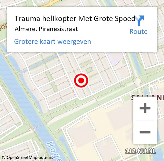 Locatie op kaart van de 112 melding: Trauma helikopter Met Grote Spoed Naar Almere, Piranesistraat op 16 november 2021 14:40