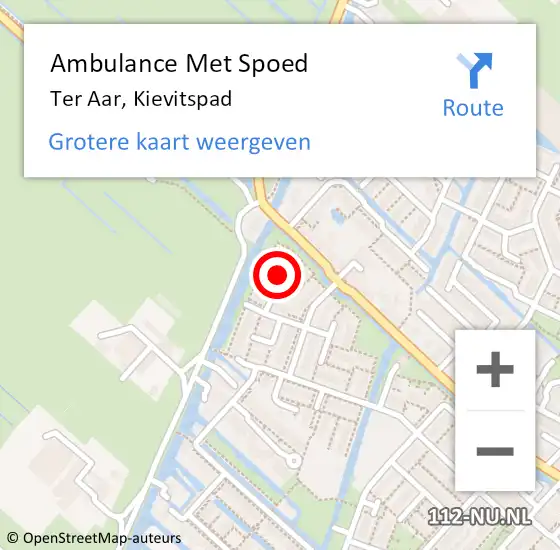 Locatie op kaart van de 112 melding: Ambulance Met Spoed Naar Ter Aar, Kievitspad op 16 november 2021 14:41