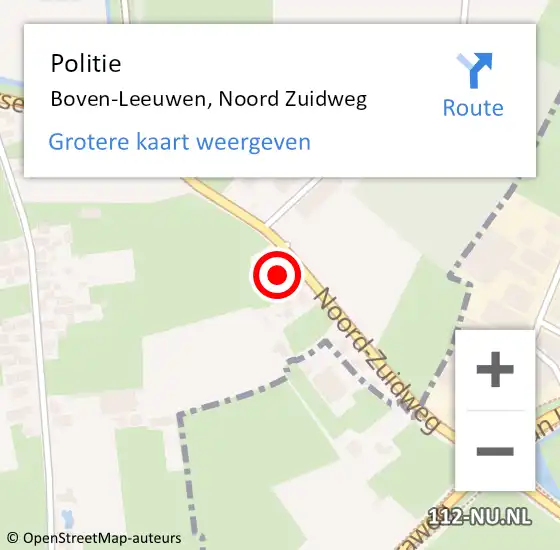 Locatie op kaart van de 112 melding: Politie Boven-Leeuwen, Noord Zuidweg op 16 november 2021 14:54