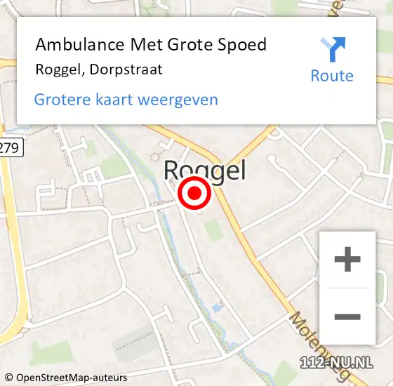 Locatie op kaart van de 112 melding: Ambulance Met Grote Spoed Naar Roggel, Dorpsstraat op 16 november 2021 14:59