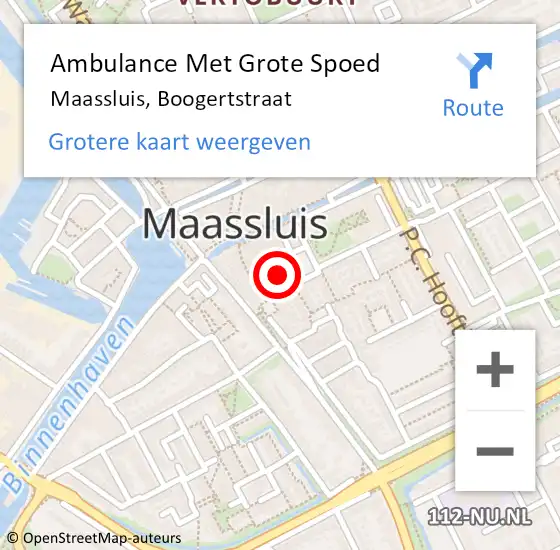 Locatie op kaart van de 112 melding: Ambulance Met Grote Spoed Naar Maassluis, Boogertstraat op 16 november 2021 15:02