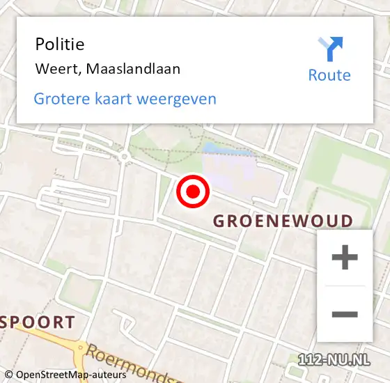 Locatie op kaart van de 112 melding: Politie Weert, Maaslandlaan op 16 november 2021 15:06