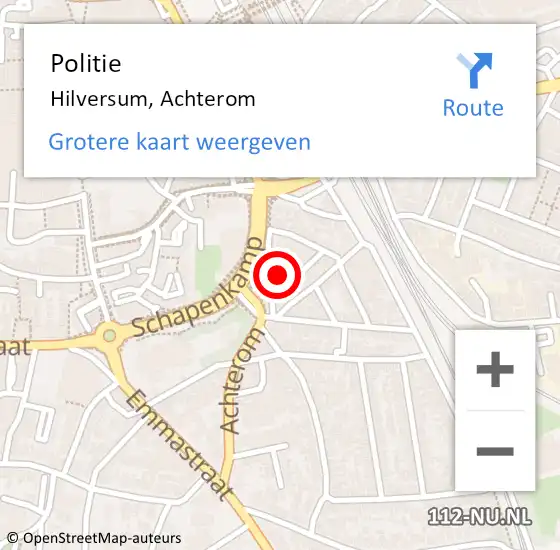 Locatie op kaart van de 112 melding: Politie Hilversum, Achterom op 16 november 2021 15:10