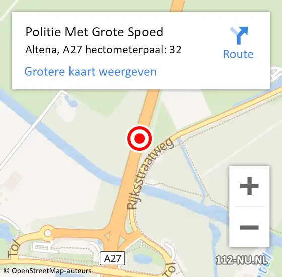 Locatie op kaart van de 112 melding: Politie Met Grote Spoed Naar Werkendam, A27 hectometerpaal: 32 op 16 november 2021 15:12