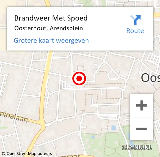 Locatie op kaart van de 112 melding: Brandweer Met Spoed Naar Oosterhout, Arendsplein op 16 november 2021 15:26