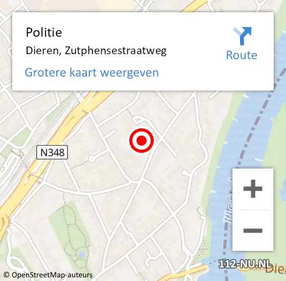 Locatie op kaart van de 112 melding: Politie Dieren, Zutphensestraatweg op 16 november 2021 16:13