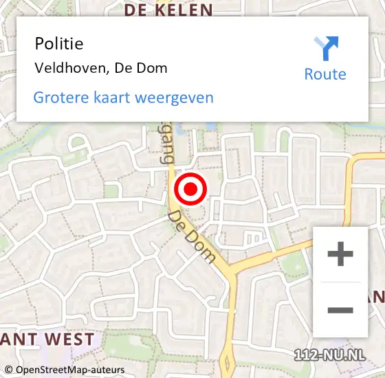 Locatie op kaart van de 112 melding: Politie Veldhoven, De Dom op 16 november 2021 16:24