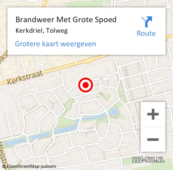 Locatie op kaart van de 112 melding: Brandweer Met Grote Spoed Naar Kerkdriel, Tolweg op 16 november 2021 16:30