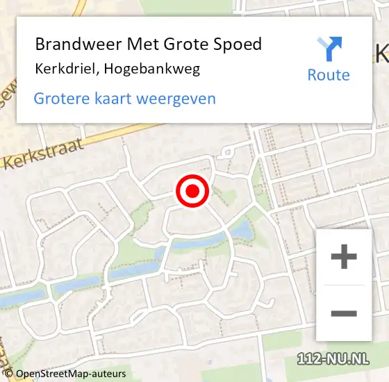 Locatie op kaart van de 112 melding: Brandweer Met Grote Spoed Naar Kerkdriel, Hogebankweg op 16 november 2021 16:35