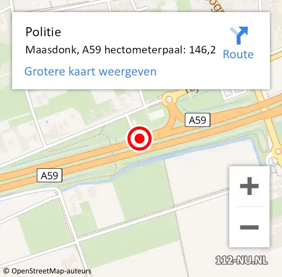 Locatie op kaart van de 112 melding: Politie Maasdonk, A59 hectometerpaal: 146,2 op 16 november 2021 16:54