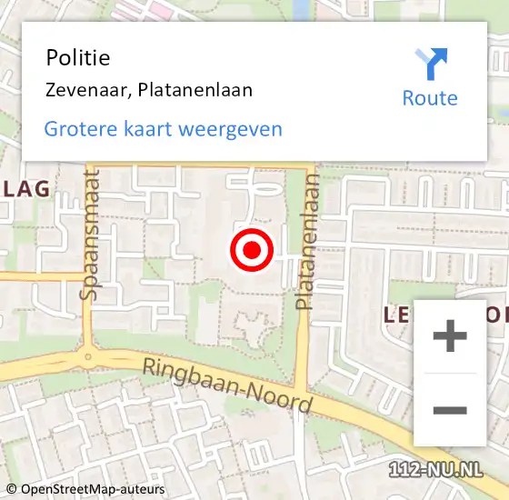 Locatie op kaart van de 112 melding: Politie Zevenaar, Platanenlaan op 16 november 2021 17:07