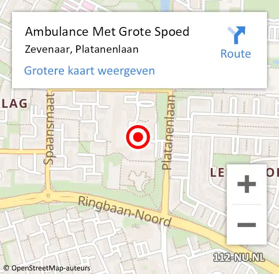 Locatie op kaart van de 112 melding: Ambulance Met Grote Spoed Naar Zevenaar, Platanenlaan op 16 november 2021 17:09