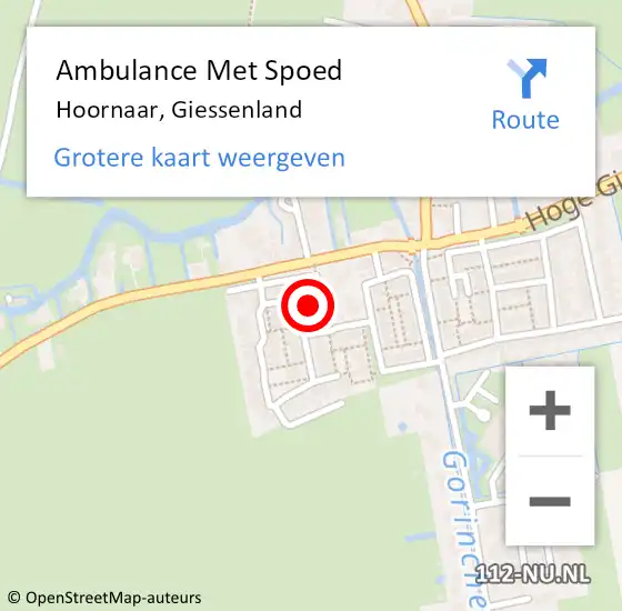 Locatie op kaart van de 112 melding: Ambulance Met Spoed Naar Hoornaar, Giessenland op 16 november 2021 17:12