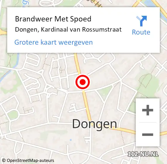 Locatie op kaart van de 112 melding: Brandweer Met Spoed Naar Dongen, Kardinaal van Rossumstraat op 16 november 2021 17:13