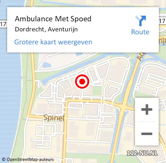 Locatie op kaart van de 112 melding: Ambulance Met Spoed Naar Dordrecht, Aventurijn op 16 november 2021 17:25