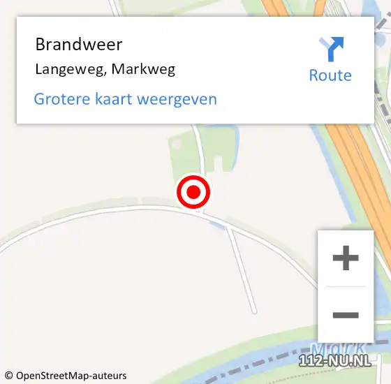 Locatie op kaart van de 112 melding: Brandweer Langeweg, Markweg op 16 november 2021 17:27