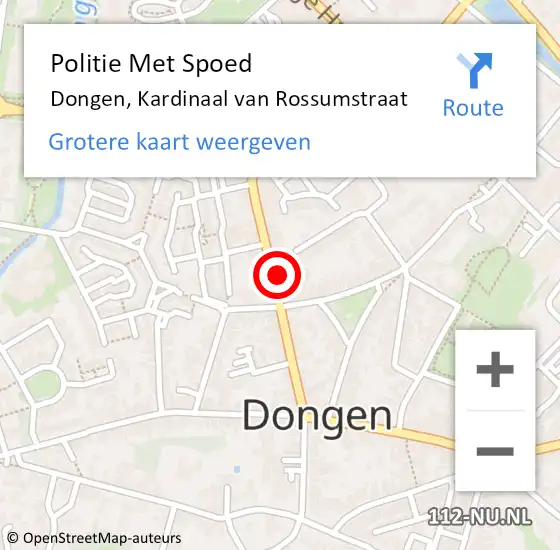 Locatie op kaart van de 112 melding: Politie Met Spoed Naar Dongen, Kardinaal van Rossumstraat op 16 november 2021 18:04