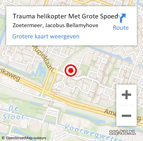 Locatie op kaart van de 112 melding: Trauma helikopter Met Grote Spoed Naar Zoetermeer, Jacobus Bellamyhove op 16 november 2021 18:18