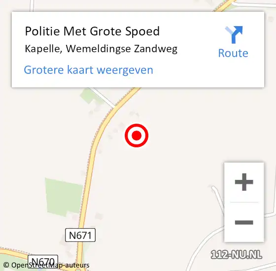 Locatie op kaart van de 112 melding: Politie Met Grote Spoed Naar Kapelle, Wemeldingse Zandweg op 16 november 2021 18:18