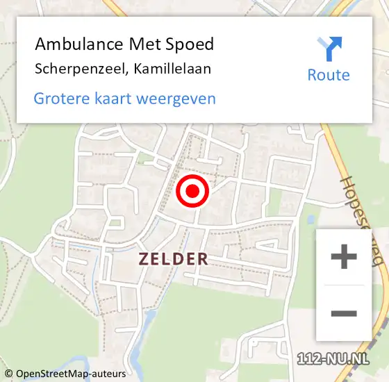 Locatie op kaart van de 112 melding: Ambulance Met Spoed Naar Scherpenzeel, Kamillelaan op 16 november 2021 18:46